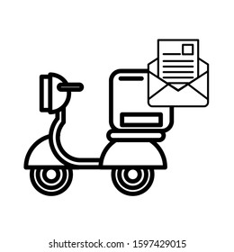 motorcycle vehicle with box packing postal service vector illustration design