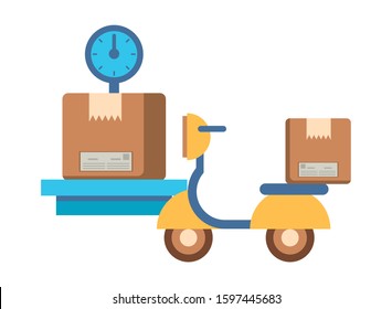 motorcycle vehicle with box packing postal service vector illustration design