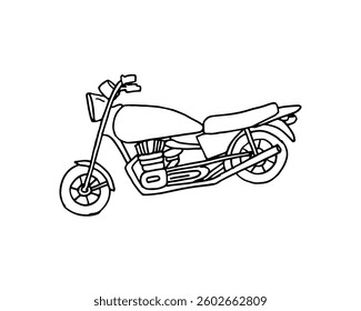 Motorcycle vehicle doodle cartoon vector hand-drawn black outline.
