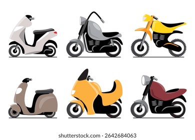 Motorcycle vehicles cartoon illustration . Flat design . Isolate on white background . Set 3 of 3 . Vector .