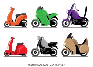 Motorcycle vehicles cartoon illustration . Flat design . Isolate on white background . Set 1 of 3 . Vector .