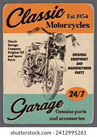 Motorcycle vintage garage poster retro graphics for print.