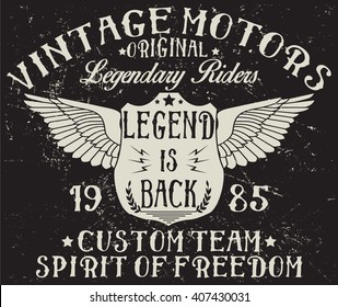 Motorcycle vintage graphic, motorcycle emblem vector print and varsity. For t-shirt or other uses in vector.T shirt graphic