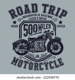 Motorcycle Vintage Graphics, Road Trip , T-shirt Typography, Vintage 