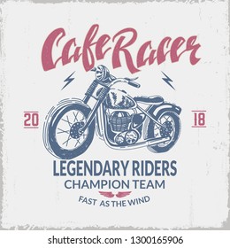 Motorcycle vintage label. Cafe racer badge. Vector illustration.