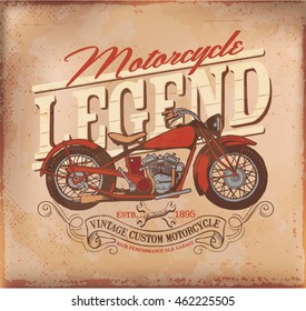 motorcycle. vintage motor tee print. Custom motorcycle illustration.