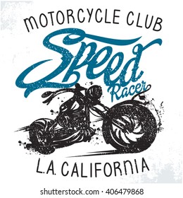 Motorcycle vintage racing typography, t-shirt graphics, vectors. Stamp effect.Printing for clothing