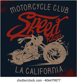 Motorcycle vintage racing typography, t-shirt graphics, vectors. Stamp effect.Printing for clothing.