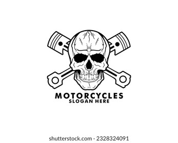 Vintage de motocicleta con el concepto de logotipo Skull and Wing en colores blanco y negro ilustraciones vectoriales aisladas