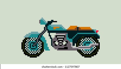 Motorcycle vintage.Pixel art. Vector Illustration isolated on  background.