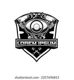 motorcycle V-twin engine badge shield logo vector