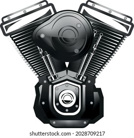 Motorcycle V-twin Engine Unique Dark Icon Logo Emblem Black And White
