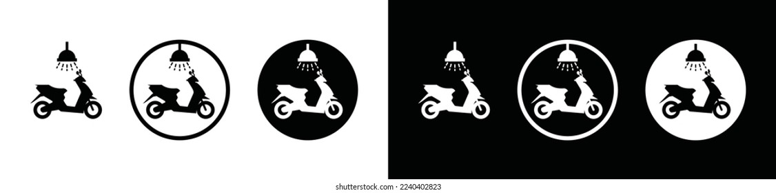 Motorcycle wash icon vector. Motorcycle wash icon sign symbol. Cleaning motorcycle with water shower icon button for apps or websites, symbol illustration