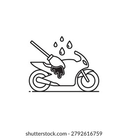 Motorcycle wash with sponge and water drops