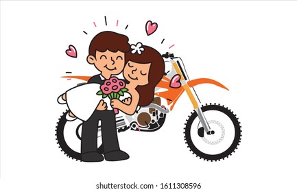 Motorcycle Wedding. Biker Marriage. Happy Wedding