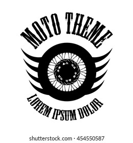 Motorcycle wheel Vector Logo Symbol inside shield with wings
