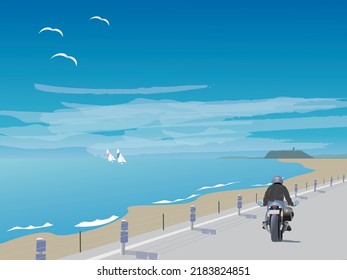 The motorcycle which runs in the seashore