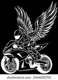 Motorcycle in white line on black background