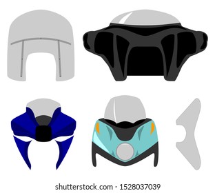 Motorcycle windshield front and top view isolated on white vector illustration