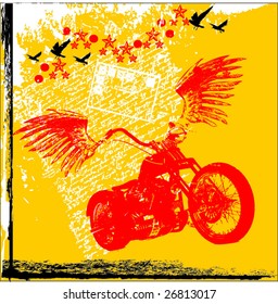 motorcycle with wings grunge background