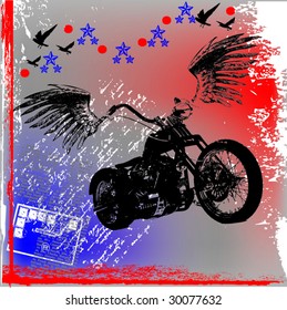 motorcycle with wings grunge background