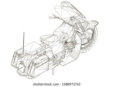 Motorcycle wireframe made of black lines Isolated on a white background. View isometric. Vector illustration