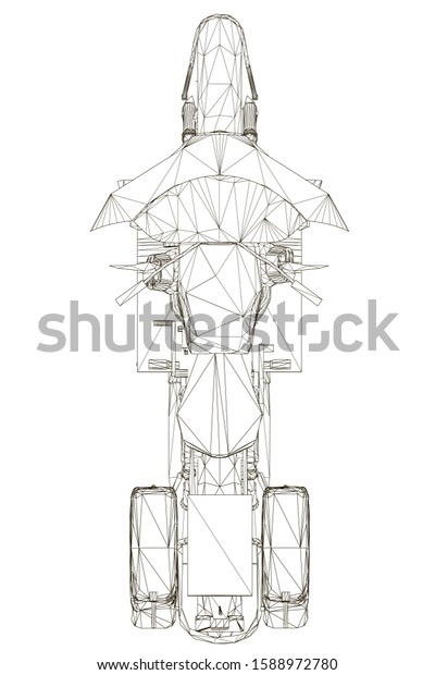 Motorcycle wireframe made\
of black lines Isolated on a white background. View from above.\
Vector illustration