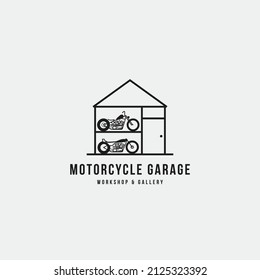 Motorcycle workshop garage buildings minimal logo icon sign symbol design concept vector illustration