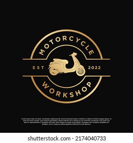 Diseño del logotipo del taller de motocicleta Vector Premium