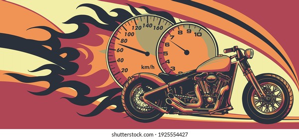 a Motorcycle woth flames sport vector illustration design
