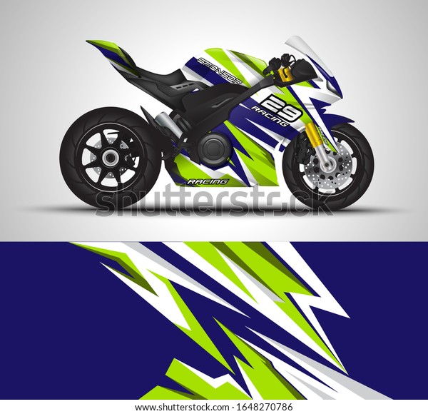 Motorcycle wrap decal and vinyl sticker
design. Concept graphic abstract background for wrapping vehicles,
motorsport, Sport bike, motocross, supermoto and livery. Vector
illustration.