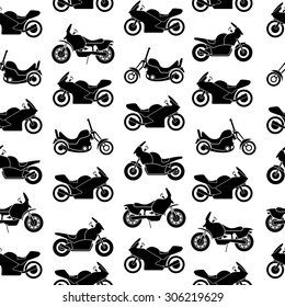 Motorcycles black set seamless pattern