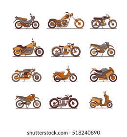 motorcycles icons set, vector illustration