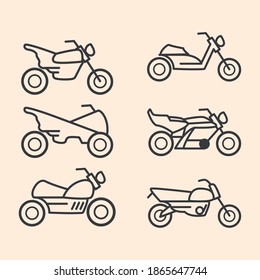 motorcycles icons transport, line style, set icons vector illustration design