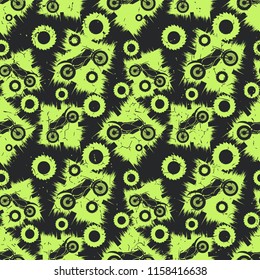 Motorcycles on grunge background. Vector seamless pattern