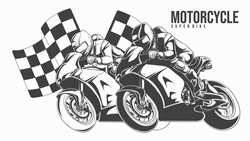 Motorcycles Racers Biker Vector Illustration.