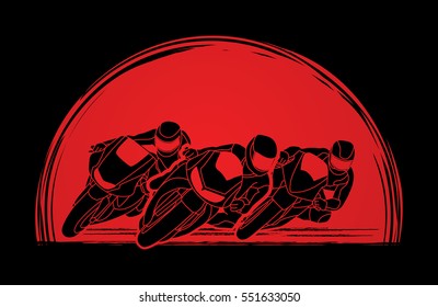 Motorcycles racing designed on sunset background  graphic vector