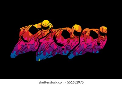 Motorcycles racing designed using melting colors graphic vector