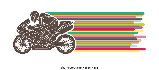 Motorcycles racing side view with line colorful movement graphic vector.