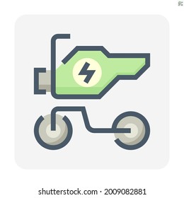 Motorcycles or scooters vector icon design. Also called moped, bike or motorbike. That electric vehicle (EV) consist of motor and battery for drive, transportation and travel by green energy. 48x48 px