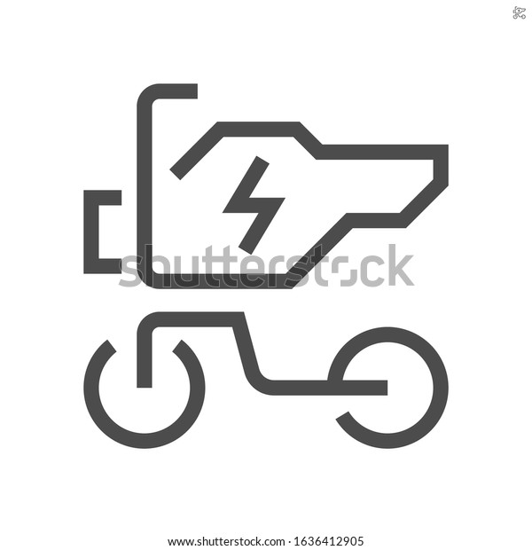 Motorcycles or scooters vector icon design. Also
called moped, bike or motorbike. That electric vehicle (EV) consist
of motor and battery for drive, transportation and travel by green
energy. 48x48 px
