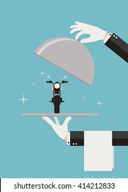 Motorcycles serving provided rent sale flat design vector