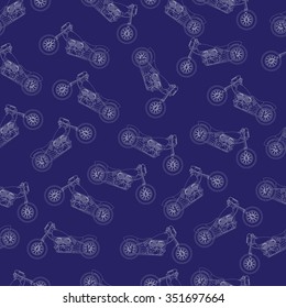 Motorcycles. Simple seamless pattern. The contours of a motorcycle on a dark background.  Vector illustration.