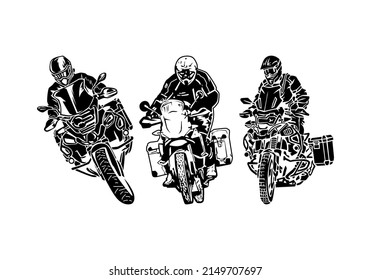 Motorcycles Touring Adventure Black White Vector Art Design