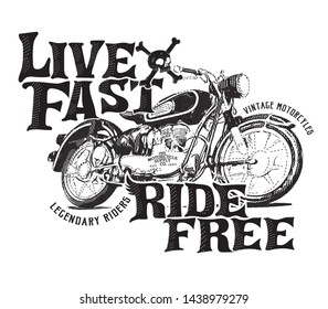 Motorcycles and typography. Stamp effect.Printing for clothing