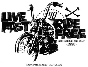 Motorcycles and typography. Stamp effect.Printing for clothing