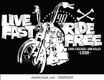 Motorcycles and typography. Stamp effect.Printing for clothing