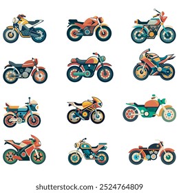  Motorcycles vector illustration in different color