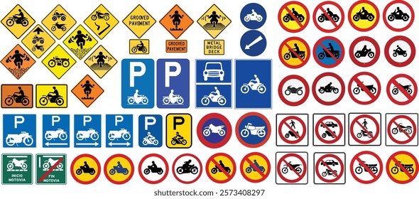 Motorcycles Warning Road Signs Vector Models