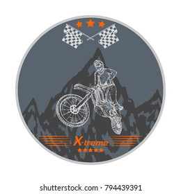 Motorcycling. Motorcyclist against the background of mountains.